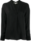 Vince V-neck Long-sleeve Stretch-silk Popover In Black