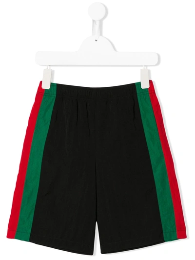 Gucci Kids' Boy's Crinkle Effect Web Sides Shorts, Size 4-12 In Black Mix