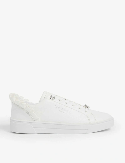 Ted Baker Womens White Astrina Frilled Leather Tennis Trainers 6