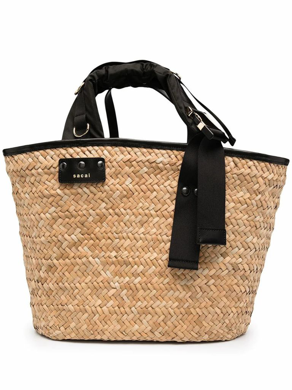 black straw tote bag