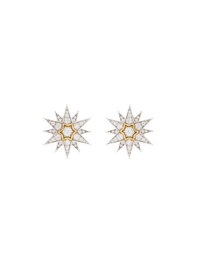 Apples & Figs Gold-plated Celestial Crystal Star Stud Earrings In Silver