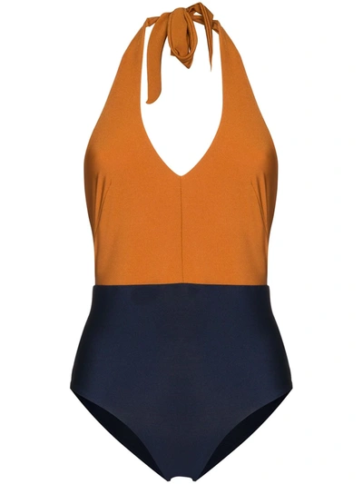 Odyssee Colour Block Halterneck Swimsuit In Blue