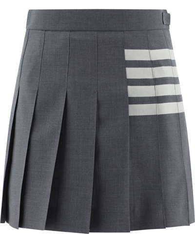 Thom Browne Grey Wool 4-bar Pleated Miniskirt