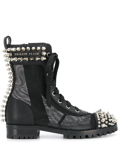 Philipp Plein Studded 35mm Lace-up Boots In Black
