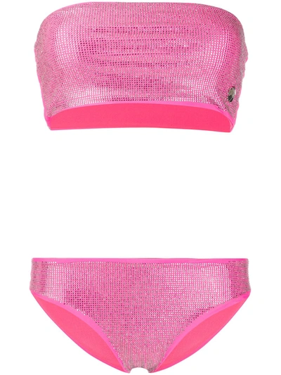 Philipp Plein Crystal Embellished Bikini In Pink