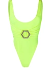 Philipp Plein Belted Monokini In Yellow