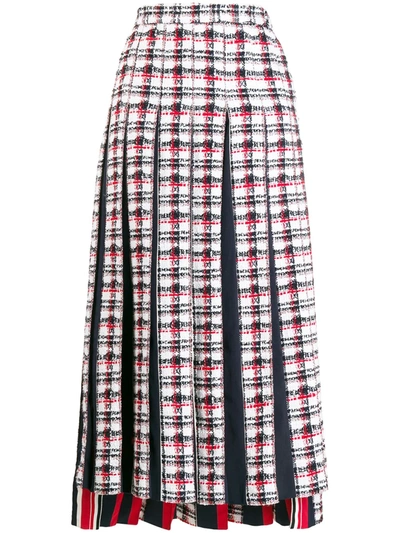 Thom Browne Checked Pleated Skirt In Blue