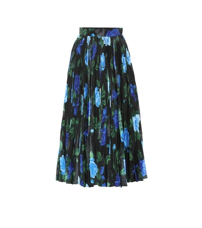 Richard Quinn Pleated Print Taffeta Circle Midi Skirt In Black