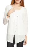 Nic + Zoe Lightweight Long Linen Blend Cardigan In Paper White