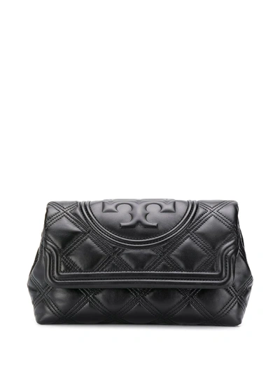 Tory Burch Fleming Quilted Leather Clutch In Black