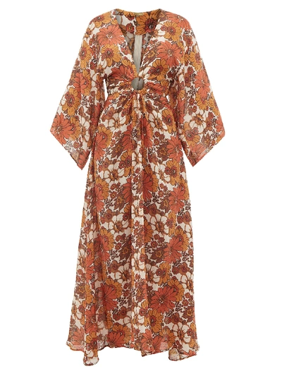 Dodo Bar Or Shelly Cut-out Floral-print Dress In Flower 1 Orange