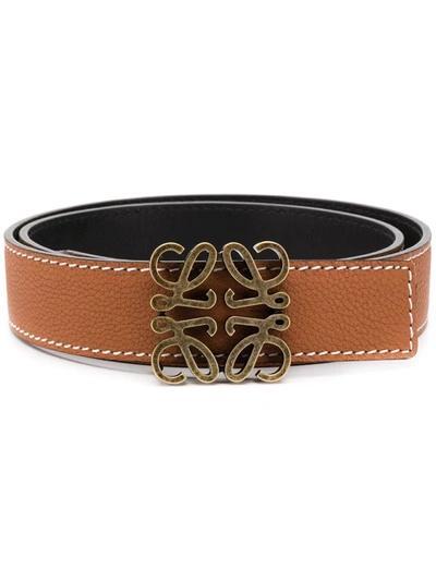 Loewe 4mm Reversible Anagram Leather Belt In Brown