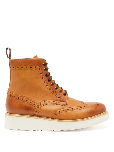 Grenson Fred Faux-leather Lace-up Boots In Tan