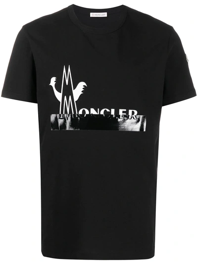 Moncler Vinyl Effect Logo Cotton T-shirt In Black