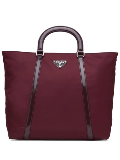 Pre-owned Prada Medium Nylon And Leather Tote In Red