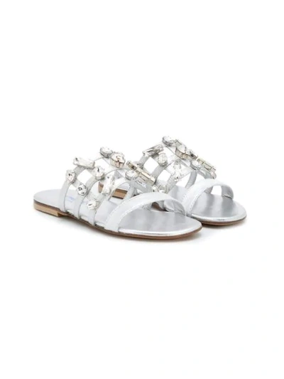 Mi Mi Sol Kids' Crystal-embellished Slip-on Sandals In Silver