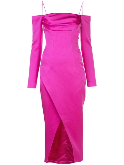 Rasario Cold-shoulder Front Slit Dress In Pink