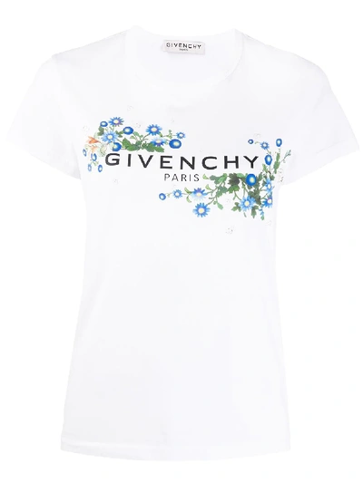 Givenchy Blue Daisy Logo T-shirt In White