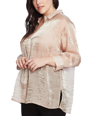 Vince Camuto Plus Size Shimmering Organza Blouse In Light Stone