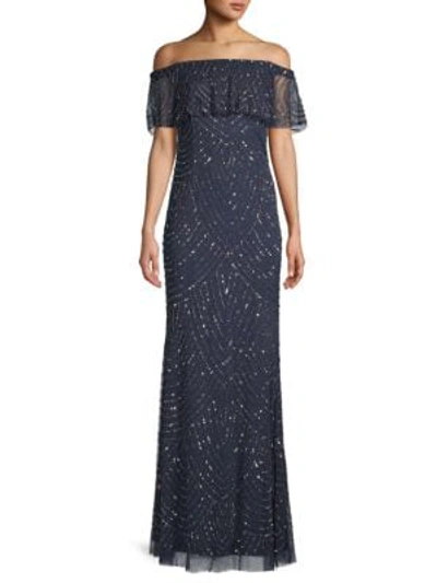 Adrianna Papell Embellished Column Gown In Navy