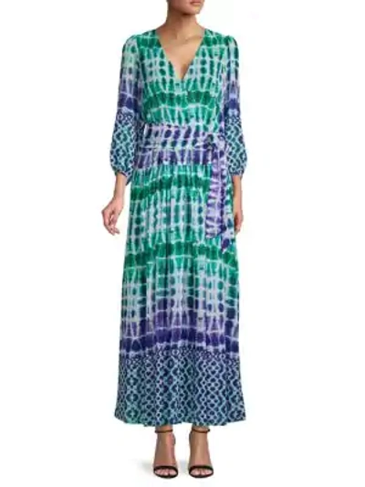 Calvin Klein Tie-dyed Long-sleeve Maxi Dress In Blue Multi