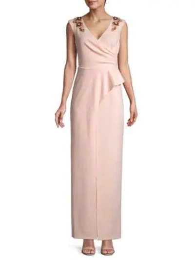 Adrianna Papell Draped Floral Embellished Dress In Satin Blush