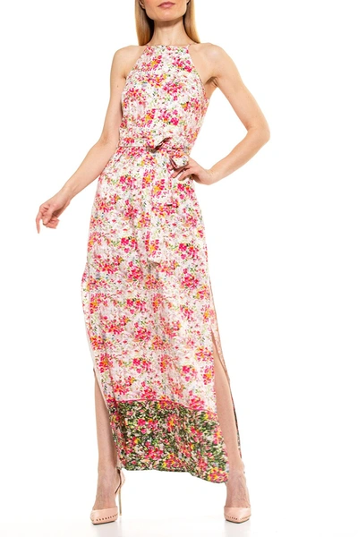 Alexia Admor Monica Floral Print Belted Maxi Dress In Hot Pink Floral