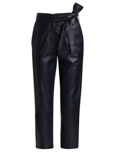 Lth Jkt Bea Leather Cropped Pants In Navy