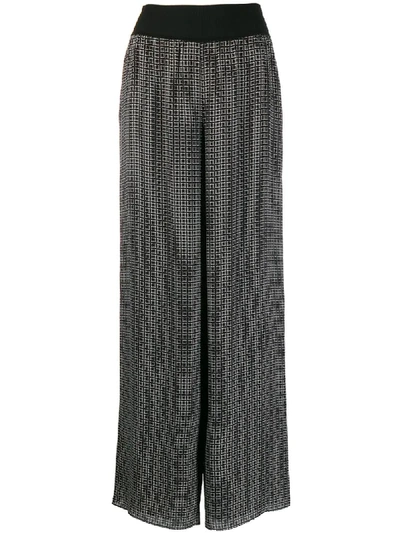 Theory Geometric-print Wide-leg Silk Trousers In Black Multi