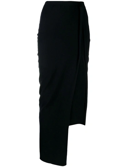 Rick Owens Side Slit Midi Skirt In Black