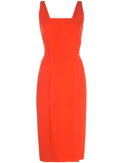 Milly Cady Rita Square-neck Slit Dress In Red