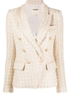 L Agence Kenzie Double Breasted Metallic Tweed Blazer In Pink