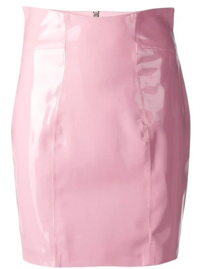 Philipp Plein Curved High Waist Fitted Skirt In Pink