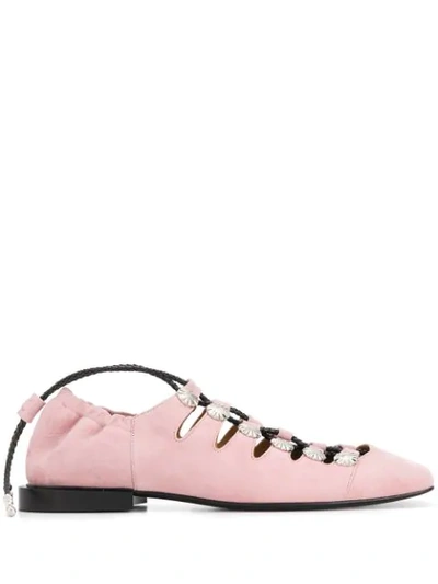 Toga Studded Lace-up Ballerinas In Pink