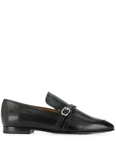 J & M Davidson Buckle Cross Strap Loafers In Black