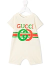 Gucci Baby Interlocking G Print Cotton One-piece In Neutrals
