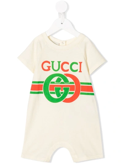 Gucci Baby Interlocking G Print Cotton One-piece In Neutrals