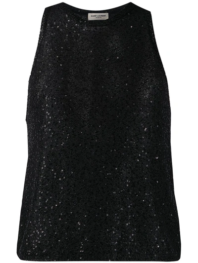 Saint Laurent Sequinned Knitted Top In Black