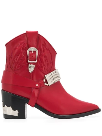 Toga Western Ankle Boots In Red