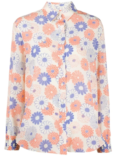 Kenzo Floral Print Long-sleeved Shirt In White