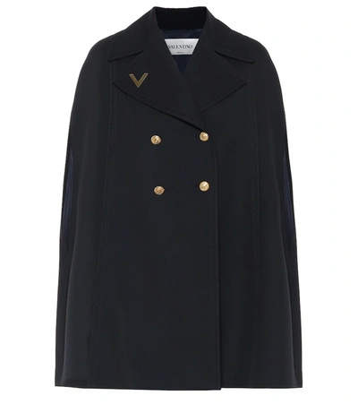 Valentino Vgold Double-breasted Cape In Blue