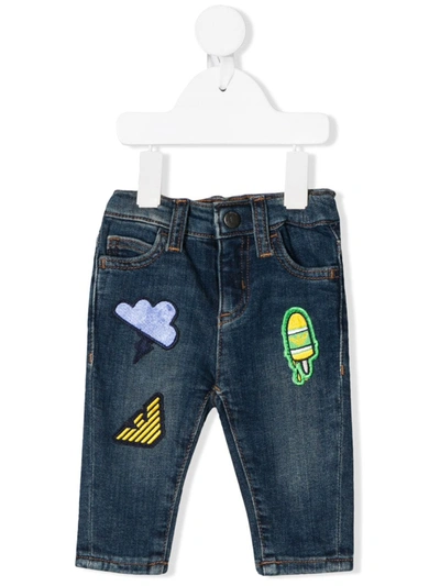 Emporio Armani Babies' Embroidered Jeans In Blue