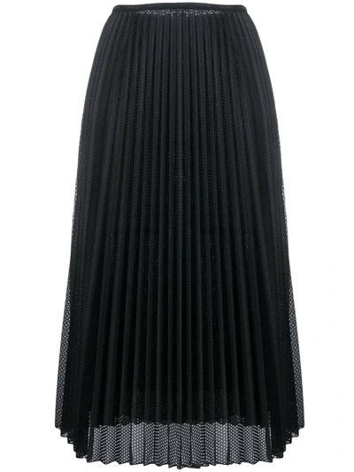 Moncler Perforated Pleated Satin Midi Skirt In Black