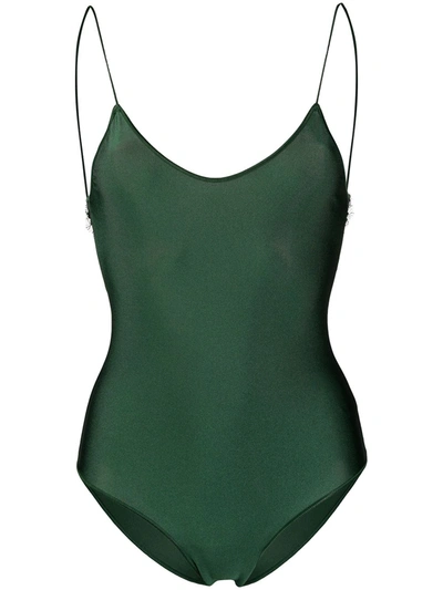 Oseree Scoop Neck Appliqué-lace Swimsuit In Green