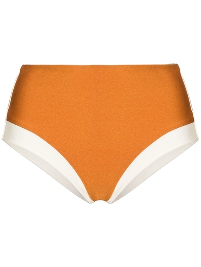 Odyssee High-waisted Two-tone Bikini Bottoms In Neutrals