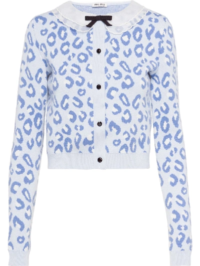 Miu Miu Blue Leopard Print Cardigan