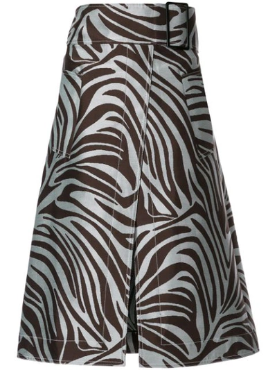 3.1 Phillip Lim Zebra Jacquard Belted Skirt In Brown