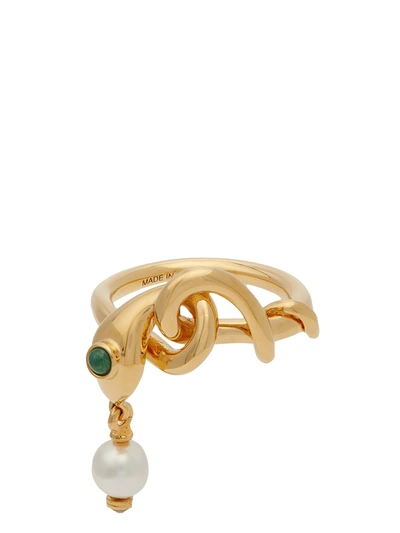 Chloé Gold-tone Callie Snake Faux Pearl Drop Ring