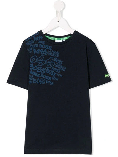 Hugo Boss Kids' Graffiti Logo T-shirt In Blue