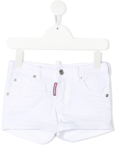 Dsquared2 Teen Five-pocket Cotton Denim Shorts In White